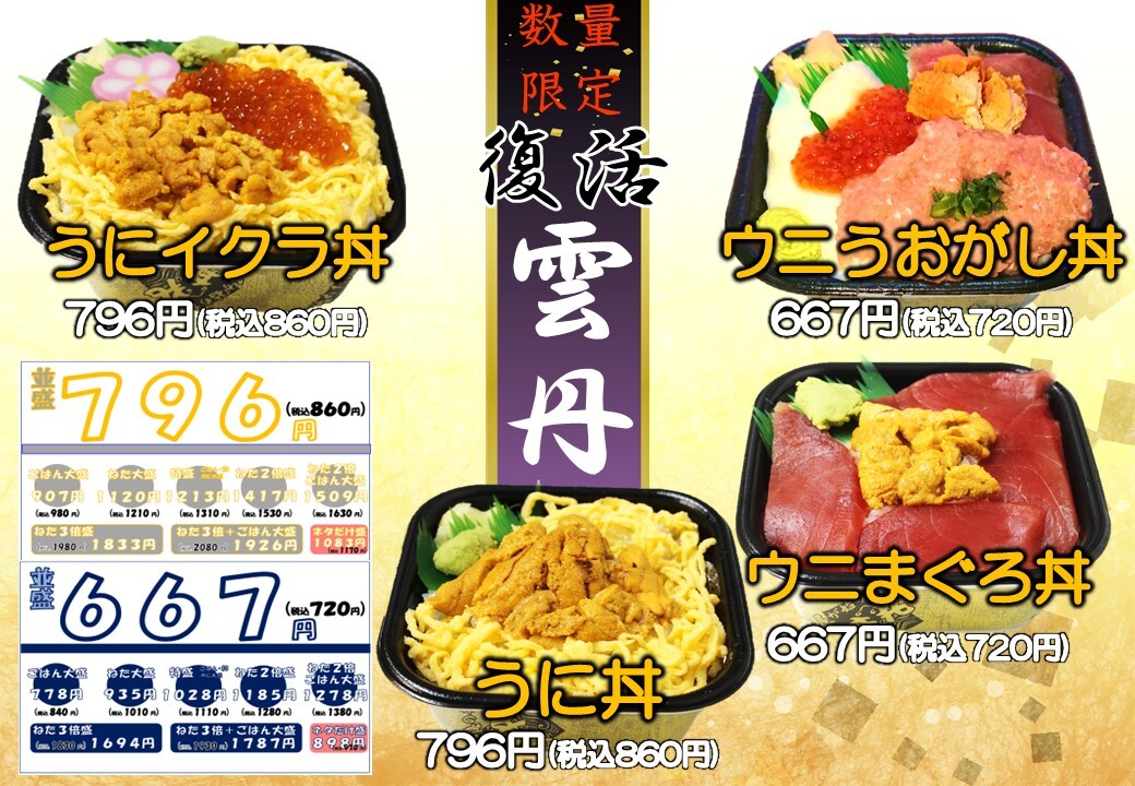 「うに丼」の数量限定復活販売